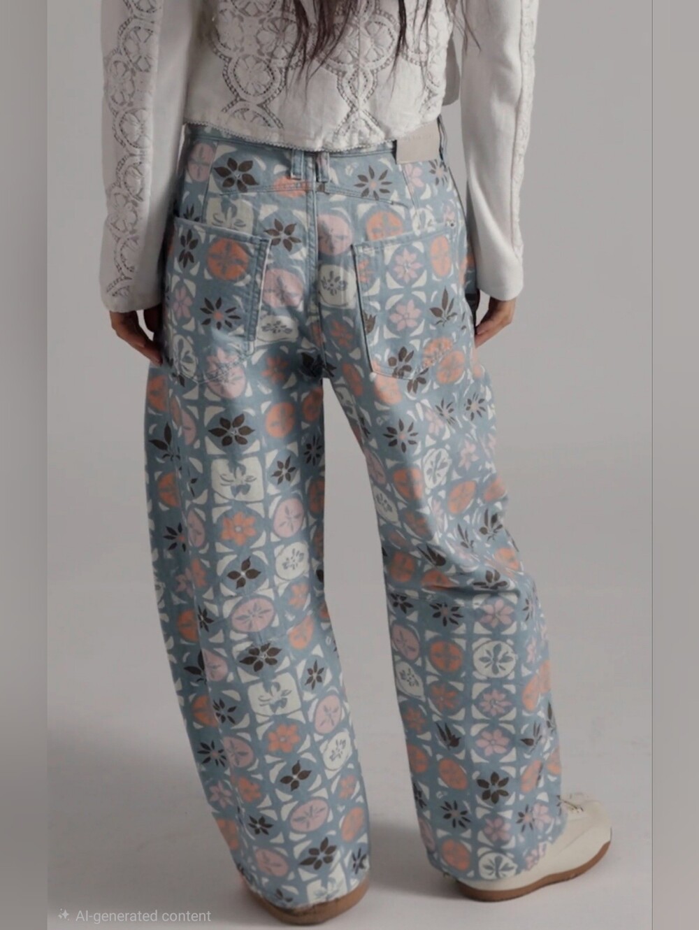 We The Free Good Luck Printed Barrel Jeans Women's 31 Jade Combo Ditsy Block NWT - Picture 6 of 7